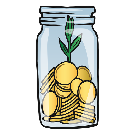 Savings jar with plant color stroke PNG Design