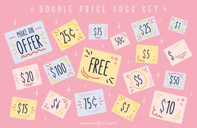 Price tag offers cute doodle set Price tag offers cute doodle set