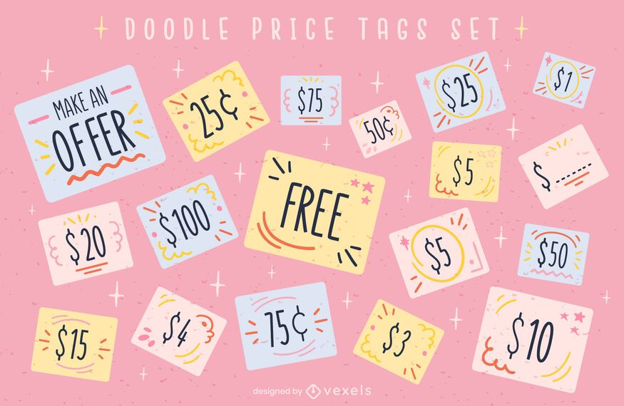 Price tag offers cute doodle set Price tag offers cute doodle set