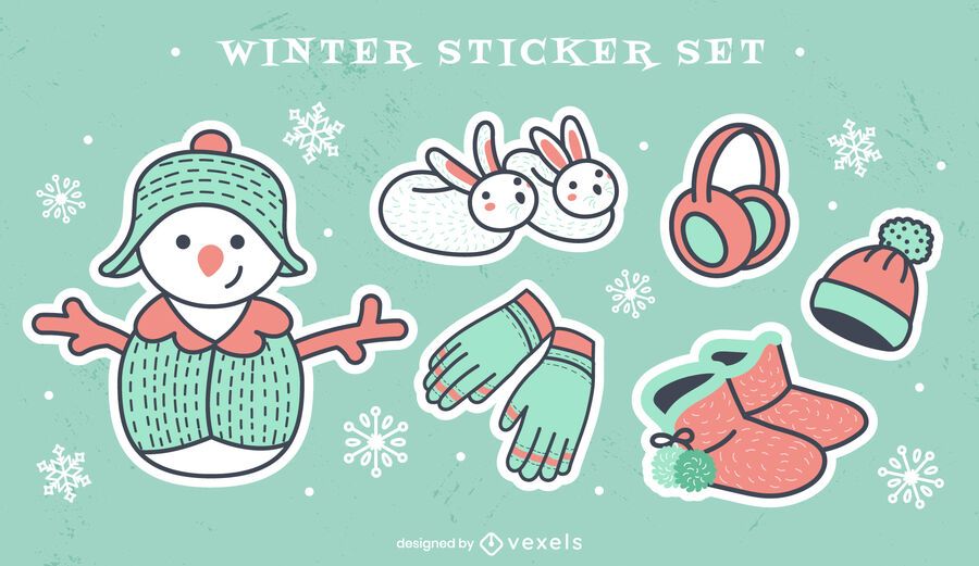 Winter warm clothes cute sticker set Winter warm clothes cute sticker set