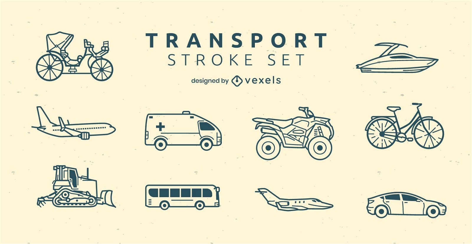 Transportmittel-Seitenansicht-Strichgrafik-Set
