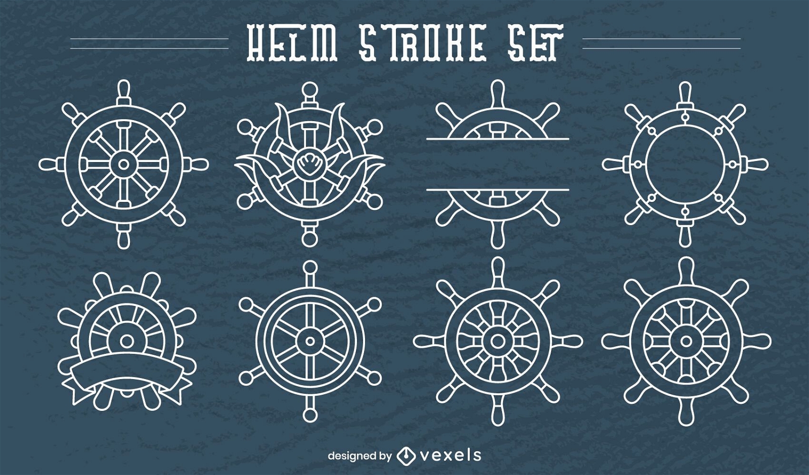 Different ship helms wheel line art set