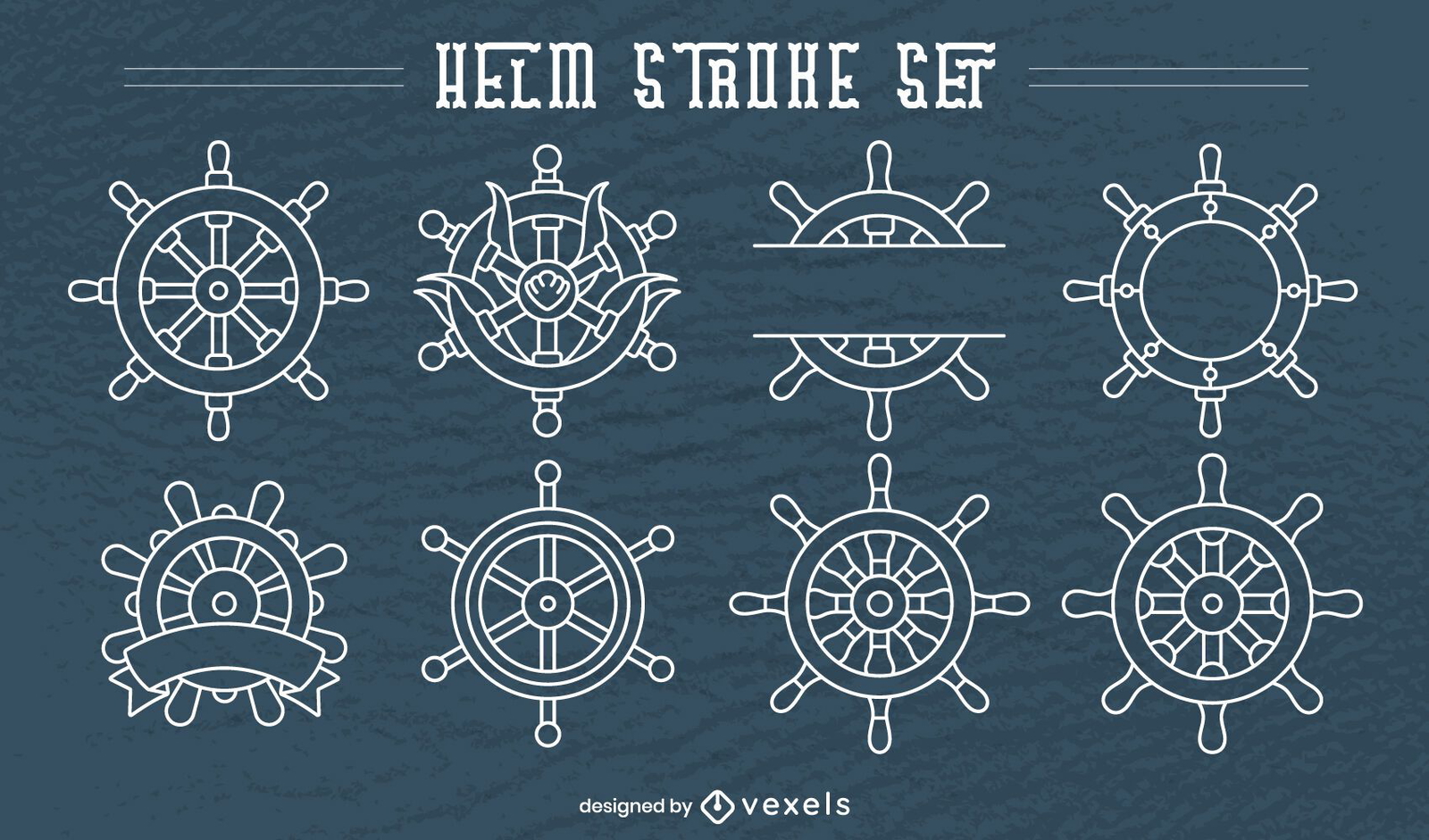 Different Ship Helms Wheel Line Art Set Vector Download