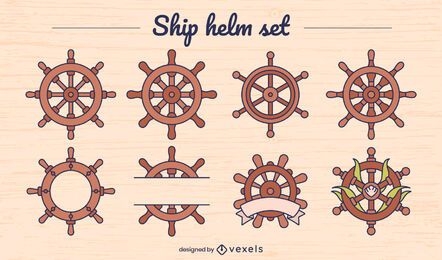 Conjunto de elementos de color de rueda de timones de barco