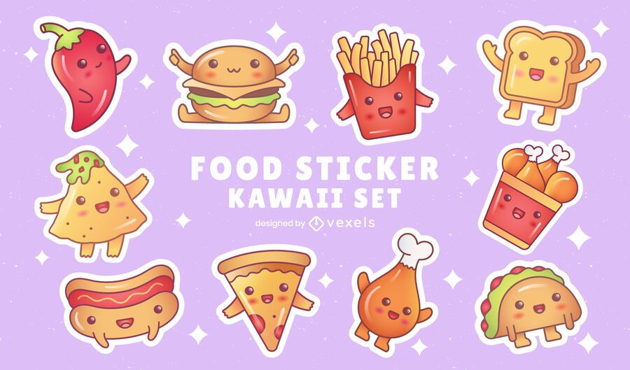 Fast food cute kawaii sticker set Fast food cute kawaii sticker set