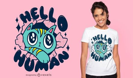 Lindo gato diciendo hola diseño de camiseta Lindo gato diciendo hola diseño de camiseta