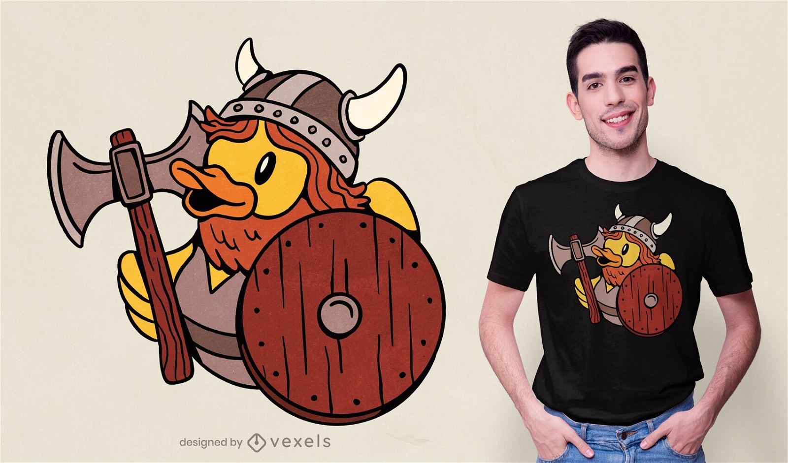Diseño de camiseta de pato de goma vikingo.