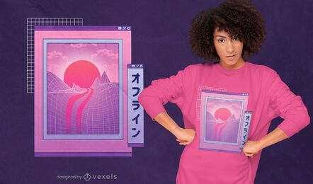 Design de t-shirt com paisagem japonesa Vaporwave