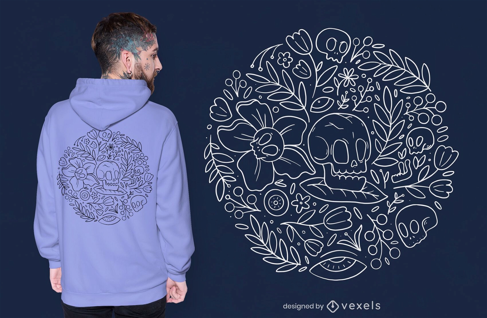 Design de t-shirt da natureza com caveiras e flores