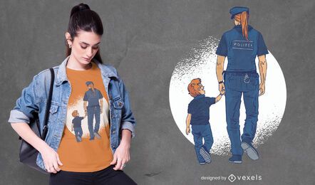 Diseño de camiseta mujer policía y niño.
