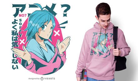 Blue-haired anime girl t-shirt design Blue-haired anime girl t-shirt design