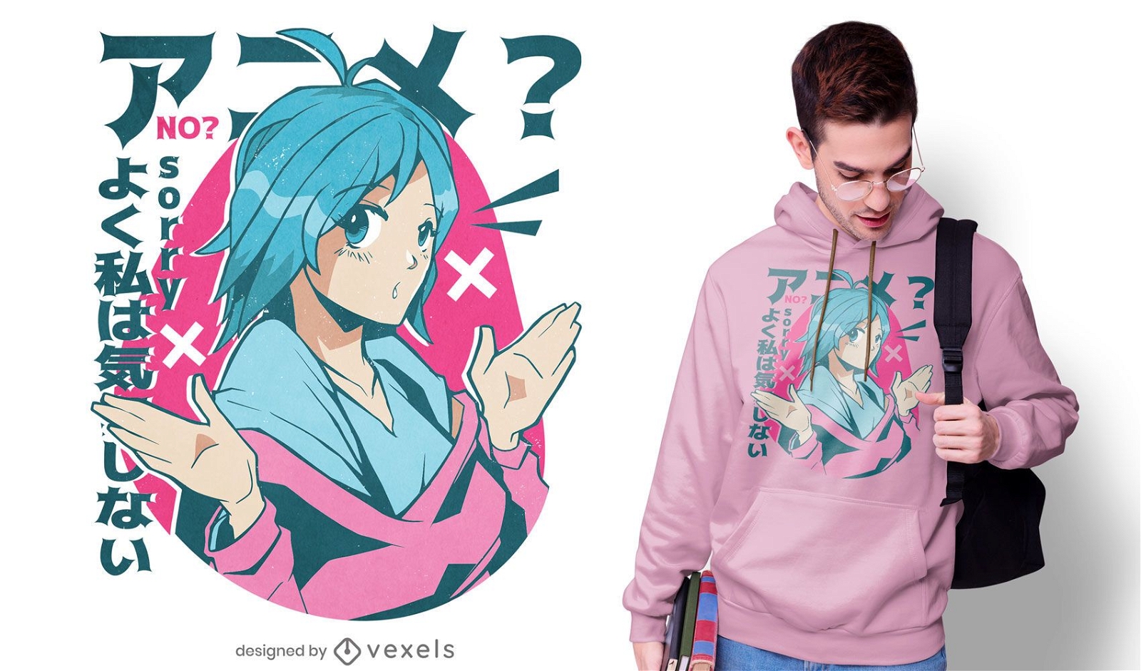 Blauhaariges Anime-Mädchen-T-Shirt-Design