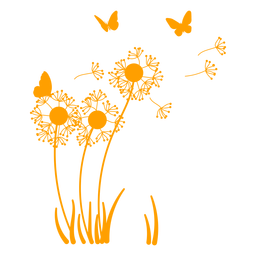 Dandelion and butterflies in the wind filled stroke Transparent PNG