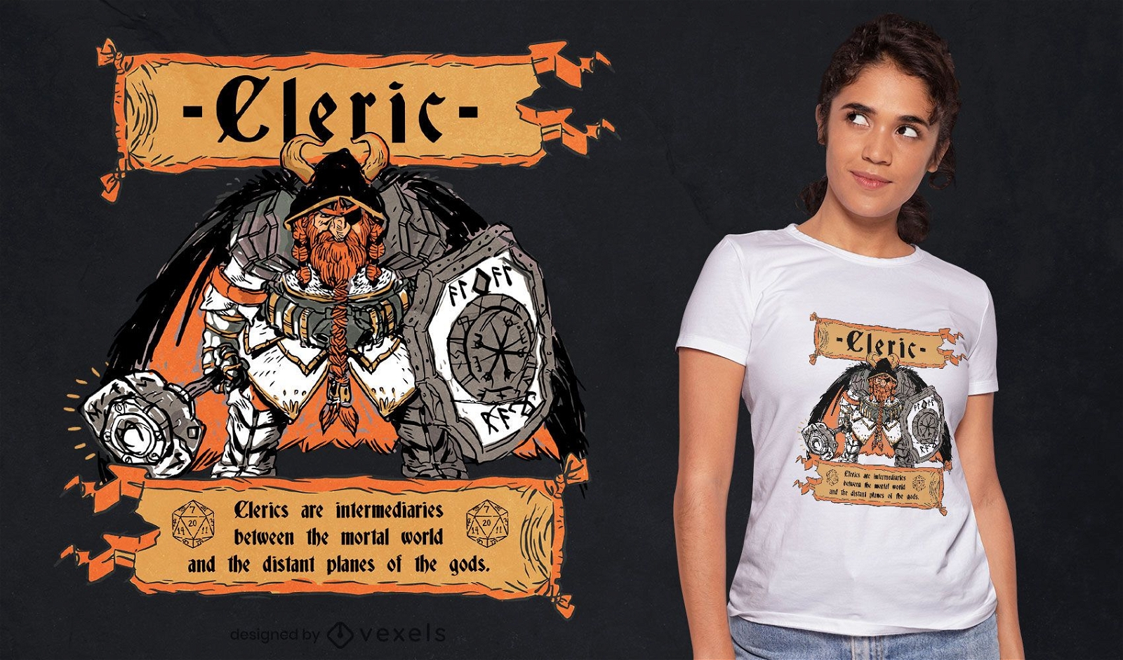 Fantasy cleric RPG character t-shirt design