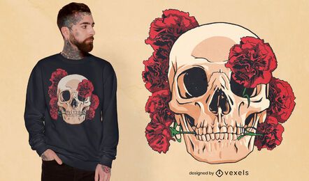 Skull with red carnations t-shirt design Skull with red carnations t-shirt design
