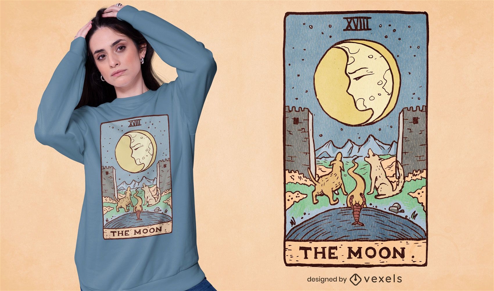 El diseño de la camiseta de la carta del tarot de la luna.
