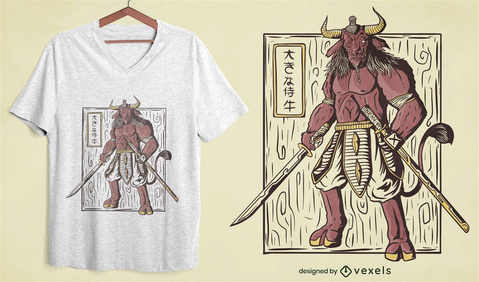 Design de camiseta de boi samurai
