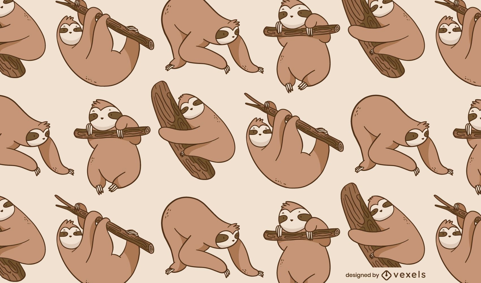 Sloth animal poses cute pattern design