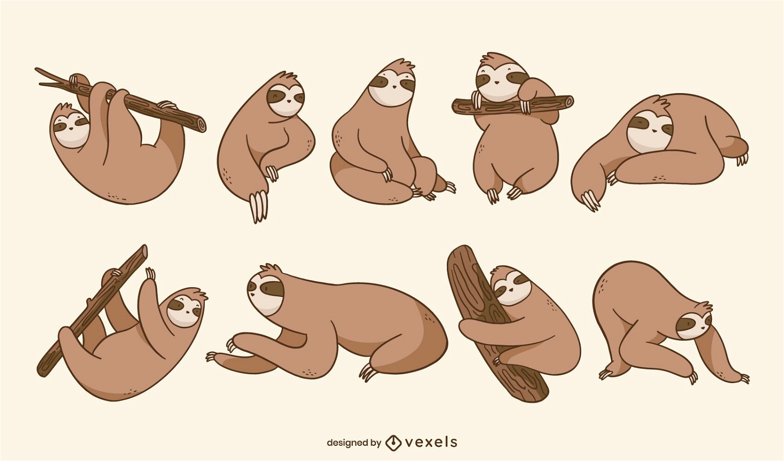 Sloth wild animal poses cute set