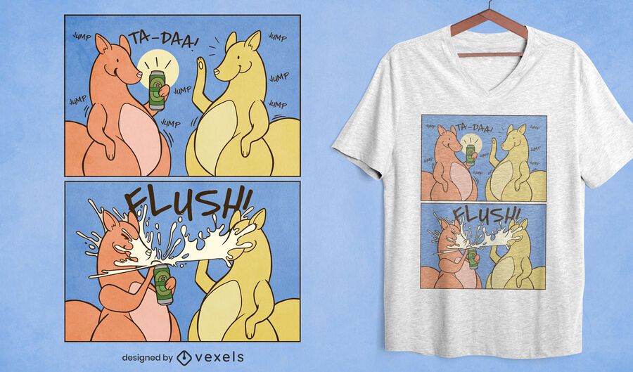 Diseño de camiseta de tira cómica divertida de cerveza canguro. Diseño de camiseta de tira cómica divertida de cerveza canguro.