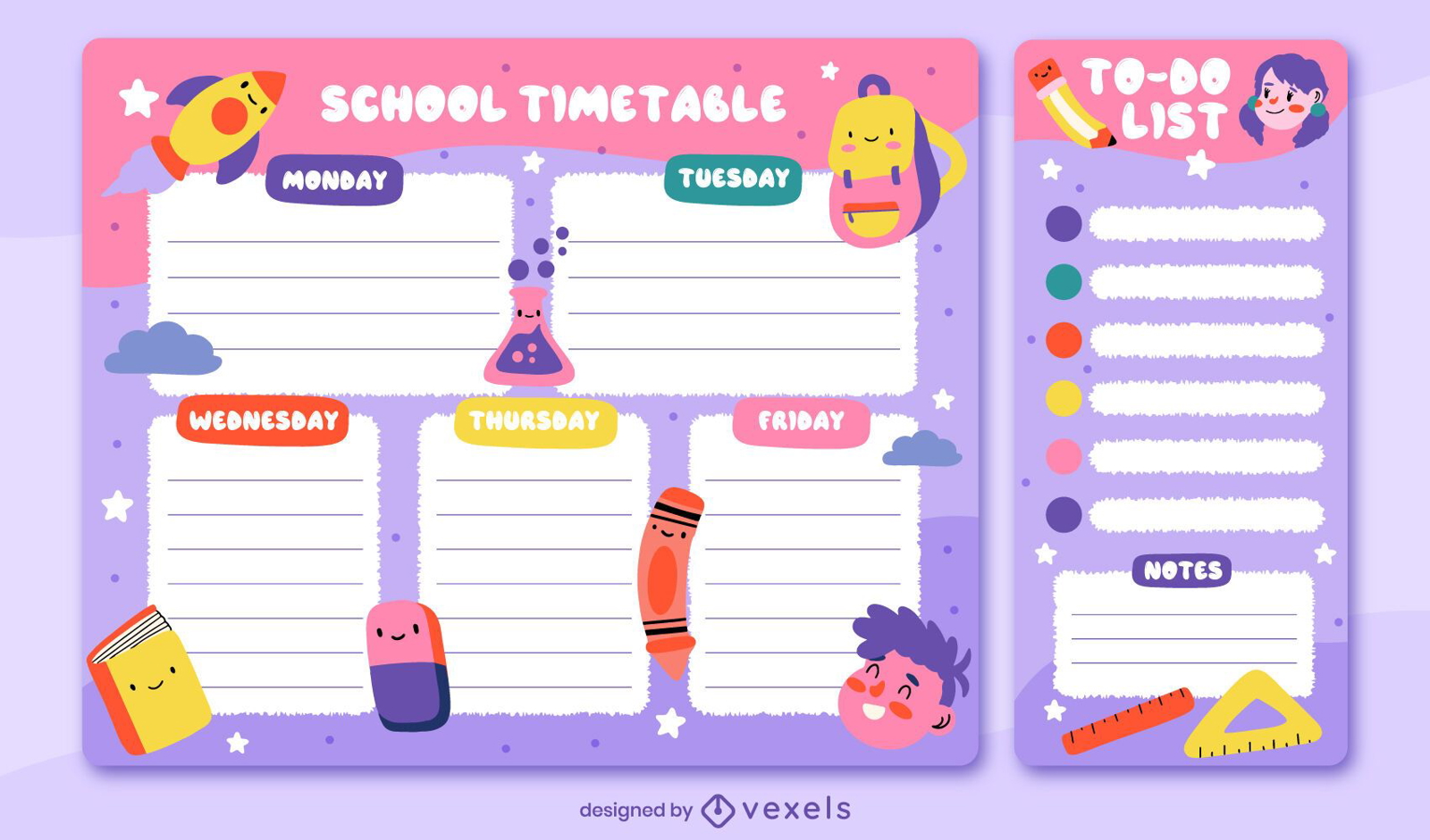 Diseño de planificador semanal de horario escolar.
