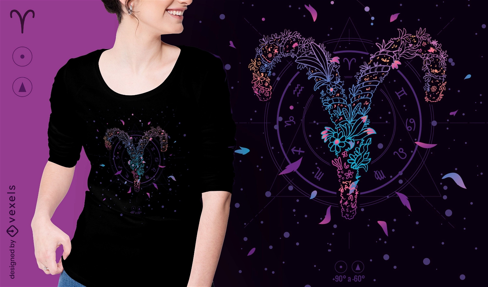 Aries floral zodiac sign t-shirt design
