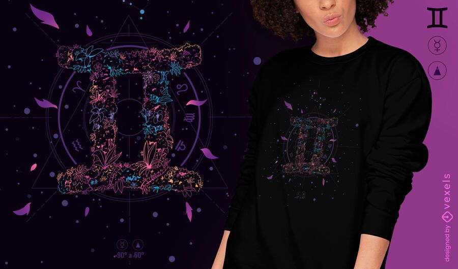 Gemini floral zodiac sign t-shirt design Gemini floral zodiac sign t-shirt design