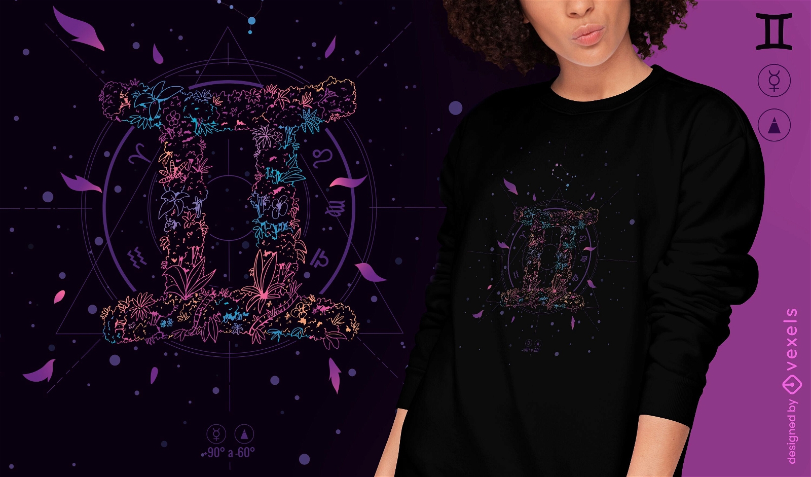 Gemini floral zodiac sign t-shirt design