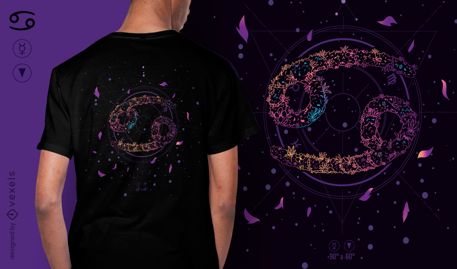 Diseño de camiseta de signo del zodiaco floral de cáncer