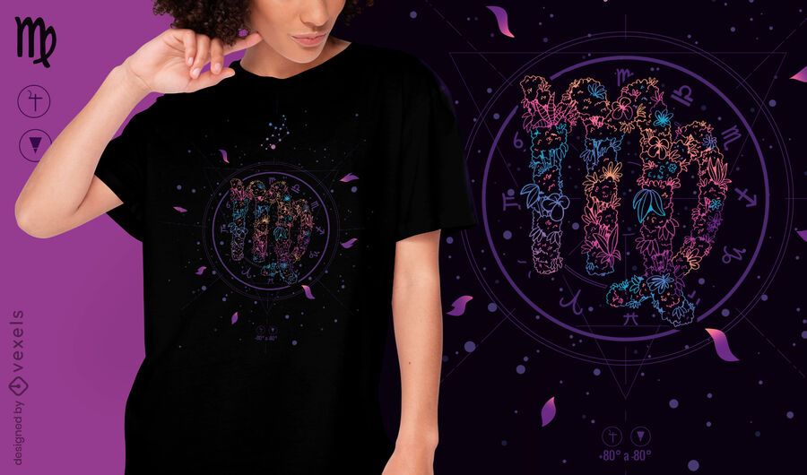 Jungfrau-Blumen-Sternzeichen-T-Shirt-Design Jungfrau-Blumen-Sternzeichen-T-Shirt-Design