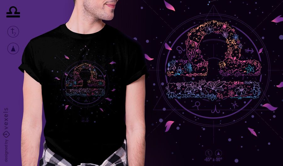 Design de camiseta com o signo floral do zodíaco Libra Design de camiseta com o signo floral do zodíaco Libra