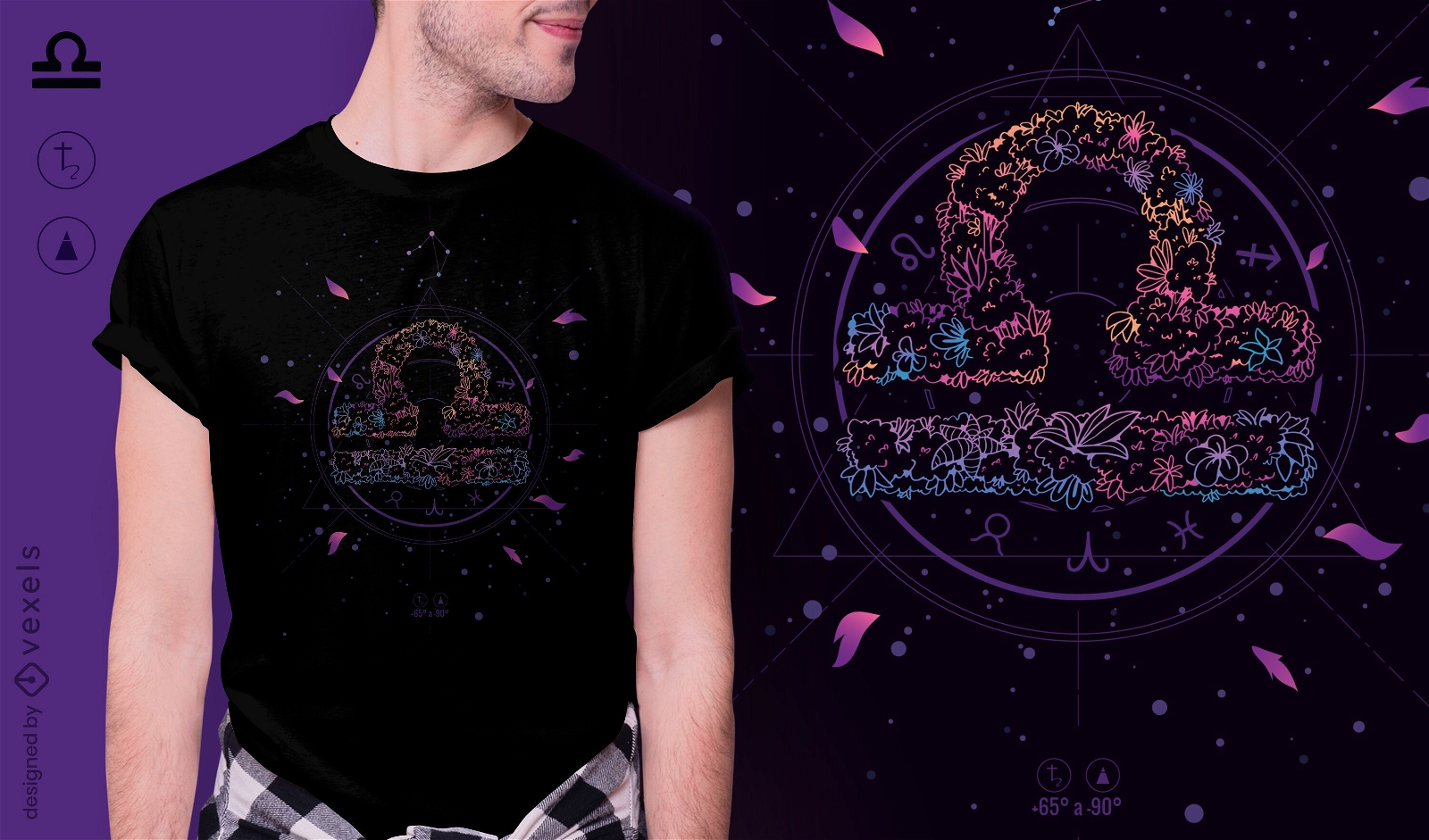 Diseño de camiseta de signo del zodiaco floral de Libra