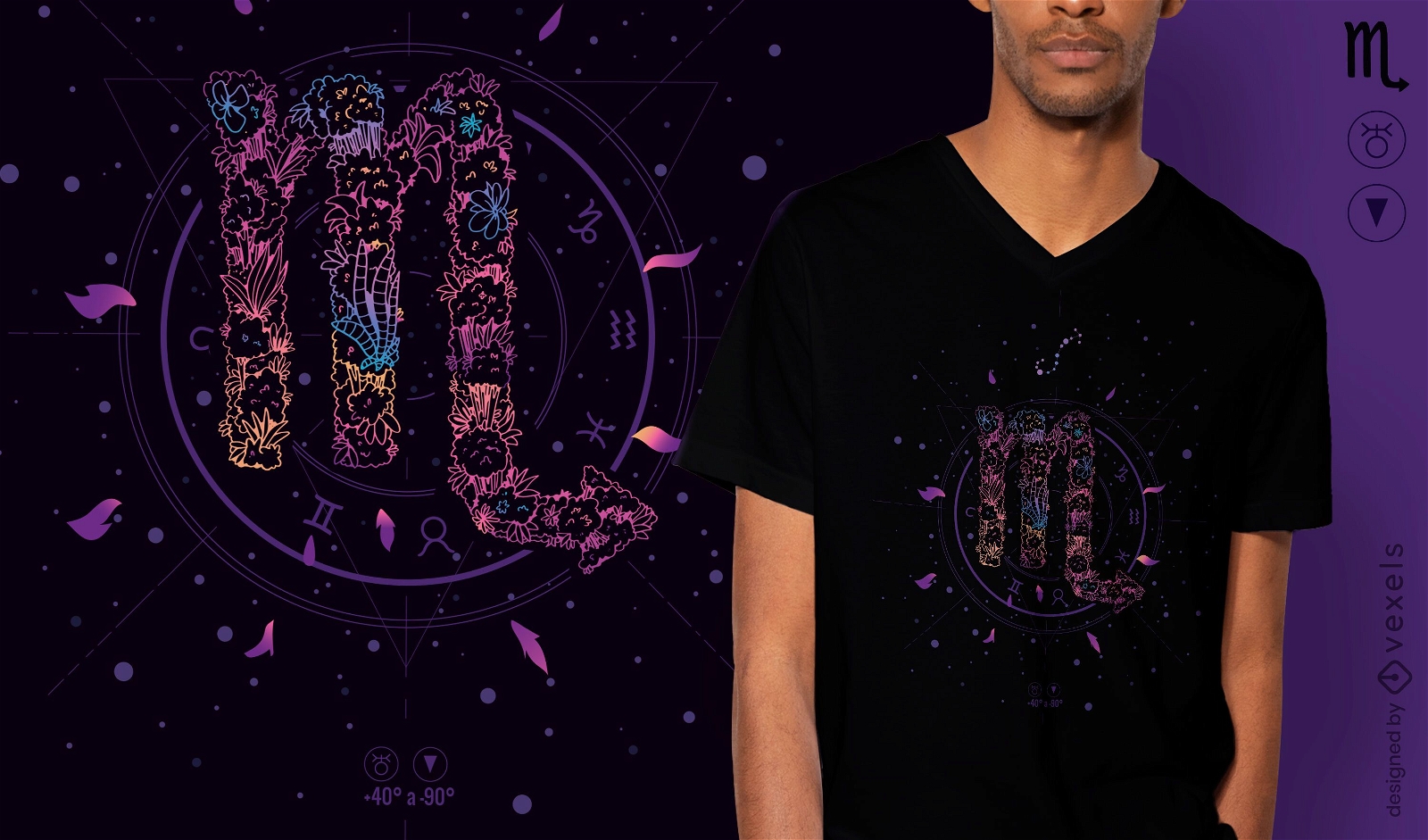 Diseño de camiseta de signo del zodiaco floral de Escorpio