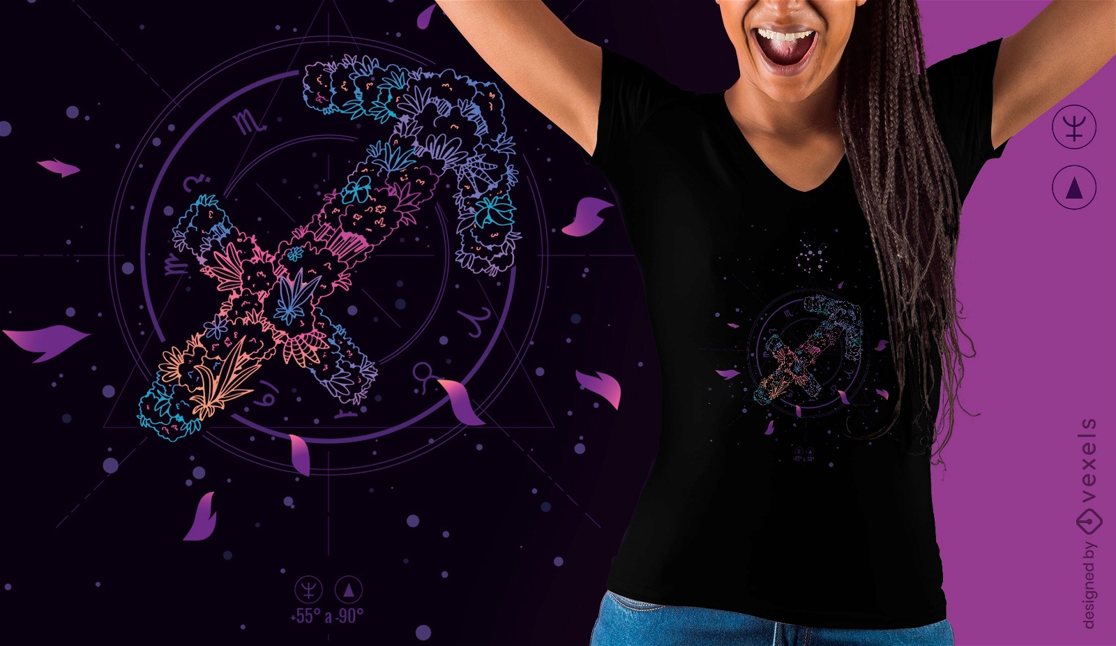 Diseño de camiseta de signo del zodiaco floral de Sagitario