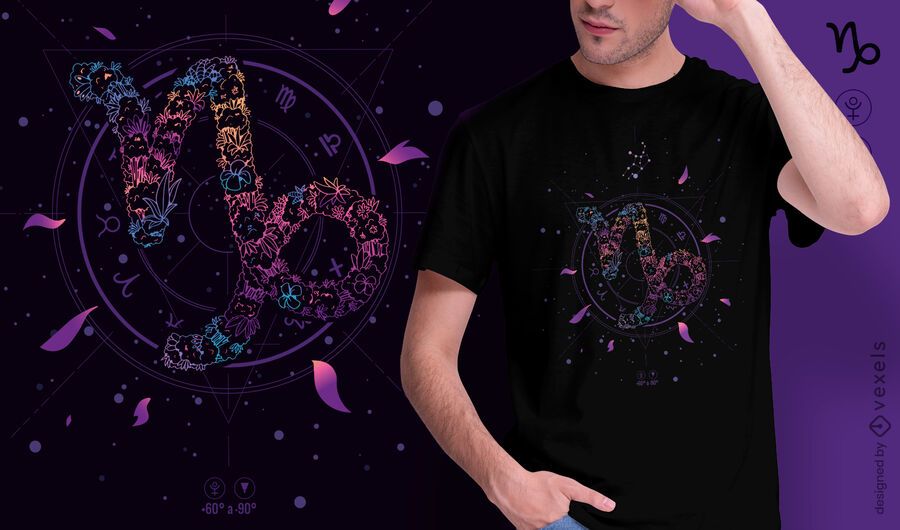 Diseño de camiseta de signo del zodiaco floral de Capricornio Diseño de camiseta de signo del zodiaco floral de Capricornio
