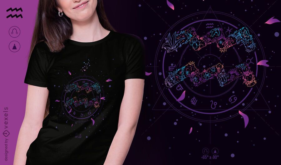 Diseño de camiseta de signo del zodiaco floral de Acuario Diseño de camiseta de signo del zodiaco floral de Acuario