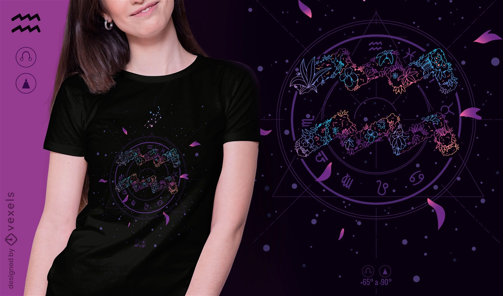 Aquarius floral zodiac sign t-shirt design