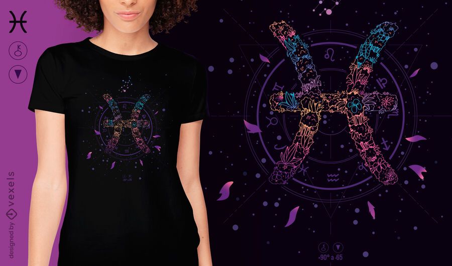 Diseño de camiseta de signo del zodiaco floral de Piscis Diseño de camiseta de signo del zodiaco floral de Piscis