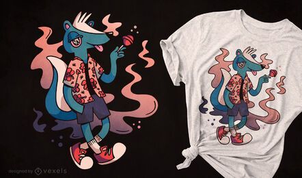 Diseño de camiseta de animal mofeta comiendo dulce