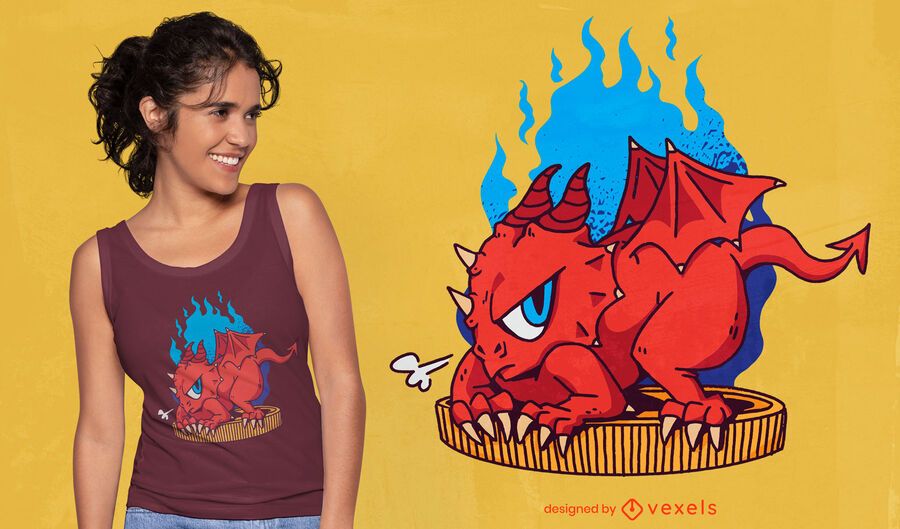 Kleiner Drache mit Goldmünzen-T-Shirt-Design Kleiner Drache mit Goldmünzen-T-Shirt-Design