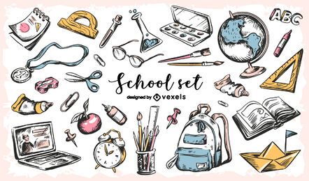 Conjunto de bocetos de educación de regreso a la escuela