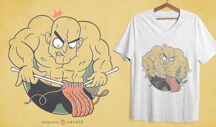 Bodybuilder man knitting t-shirt design Bodybuilder man knitting t-shirt design