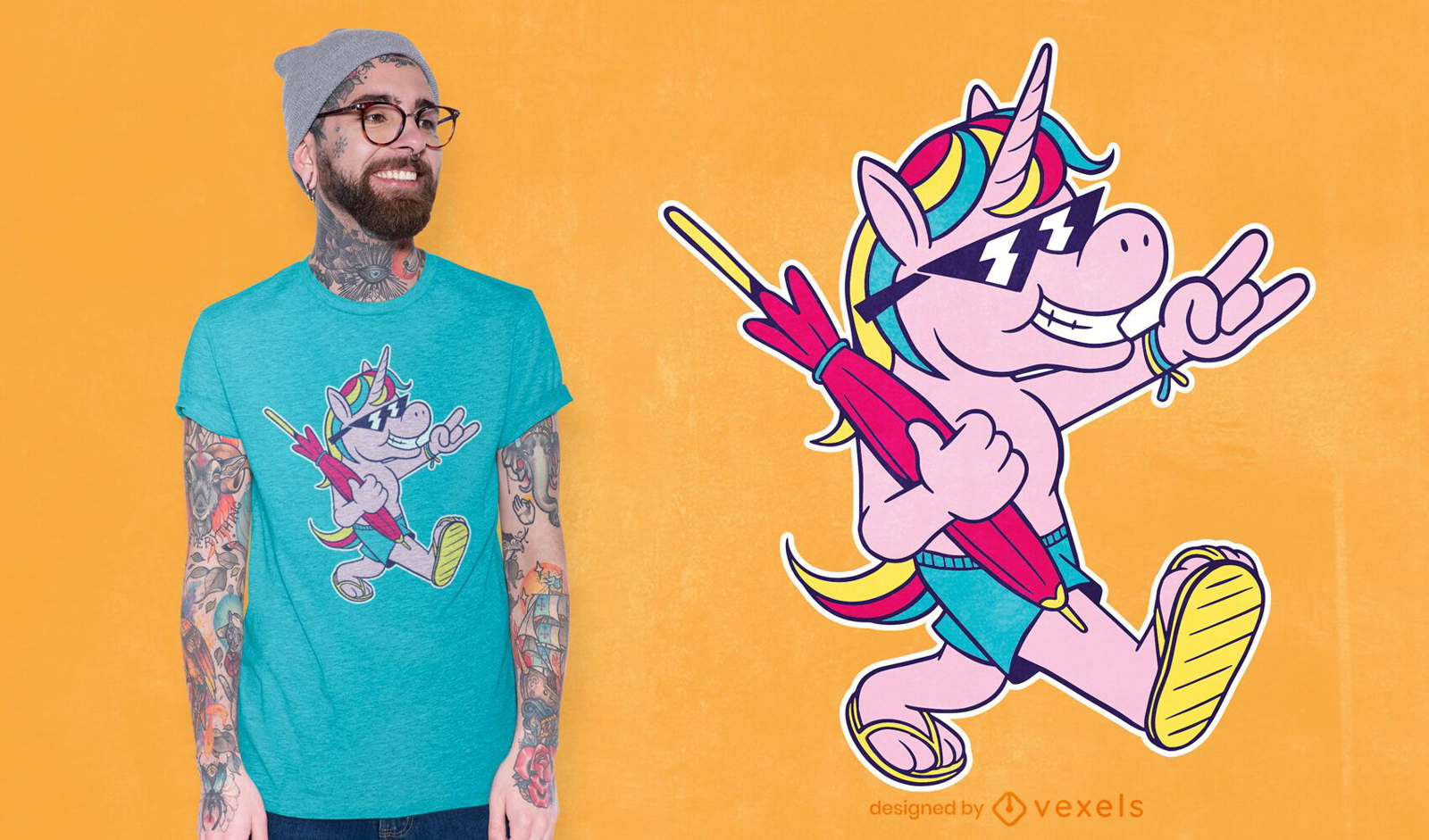 Unicorn beach cartoon t-shirt design