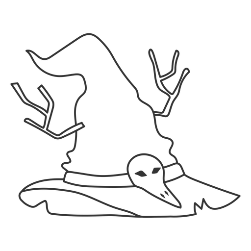 Magician hat with bird skull stroke PNG Design