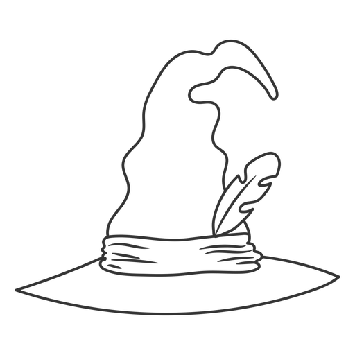Witch hat with feather stroke PNG Design