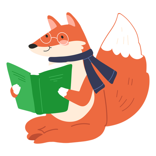 Fox reading cute PNG Design