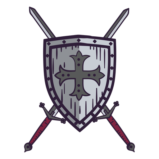 Shield and swords color stroke