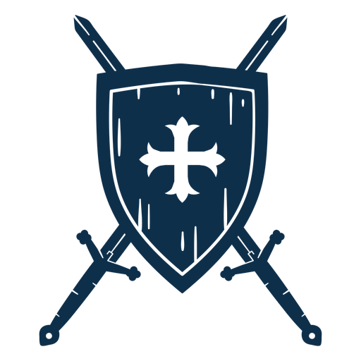 Wooden shield with swords cut out PNG Design