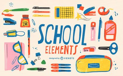 Back to school supply element set Back to school supply element set