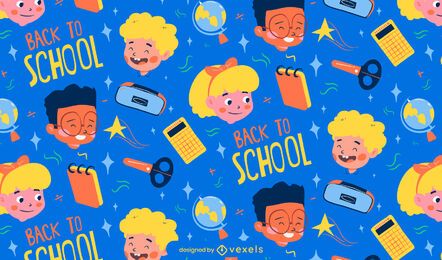 Diseño de patrón de personajes de dibujos animados de regreso a la escuela